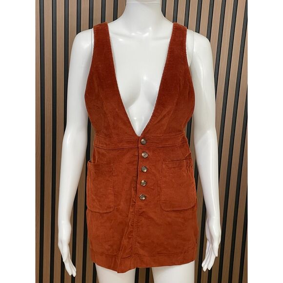 Free People Old School Love Women's 0 Rust Brown Dress Corduroy Pinafore Overall - Picture 1 of 8